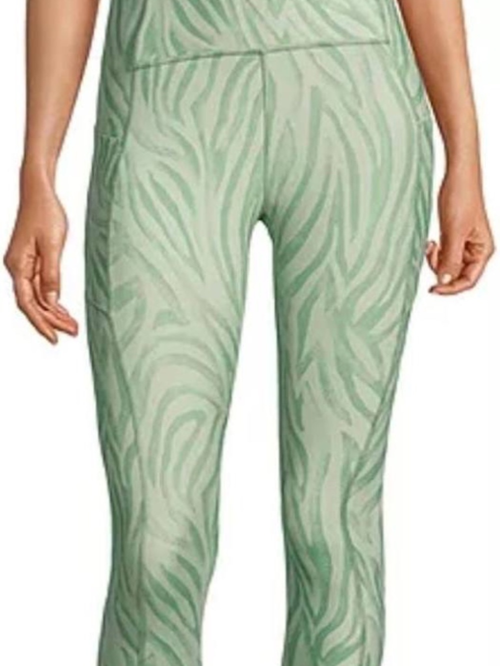 Green Zebra Print LEGGINGS Cropped Capri Xersion Side Pockets ACTIVE M